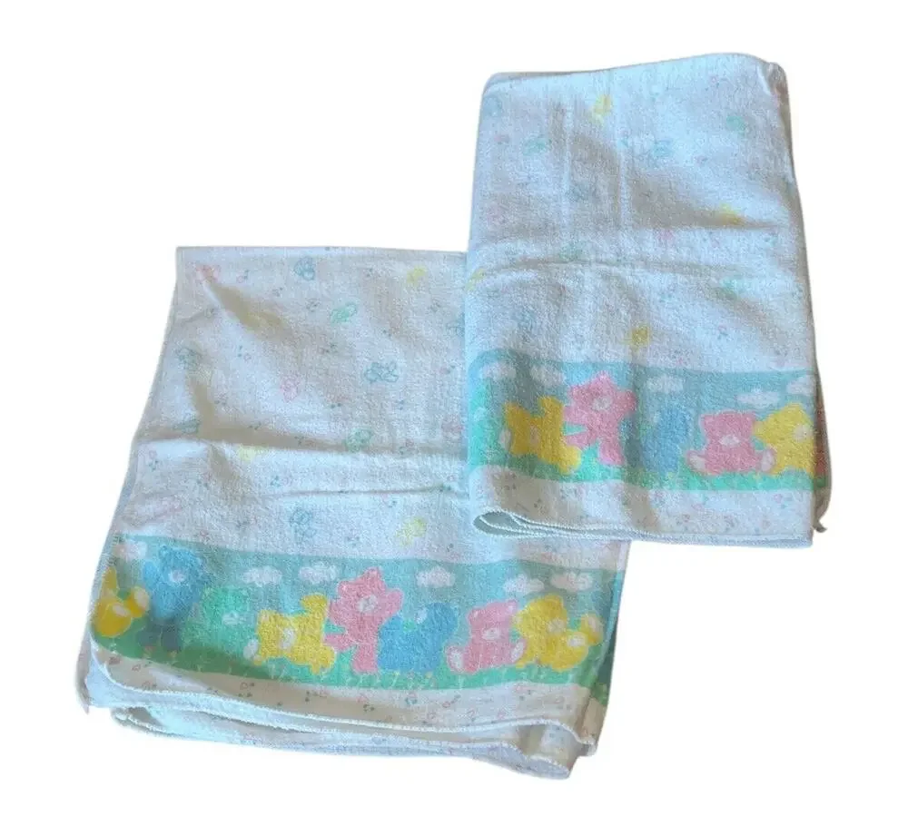 2 Riegel Baby Blanket Cotton Recieving VTG Bears 30x30” & 30x34” Flannel